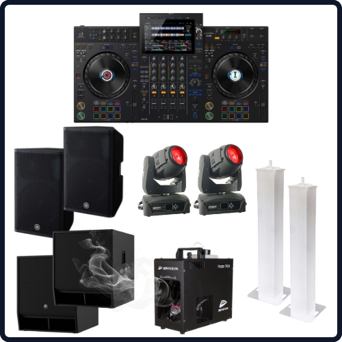 Pack DJ scène avec enceintes, caissons de basse et lyres
